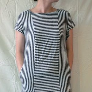 Button Back Tee Dress in Black Stripe